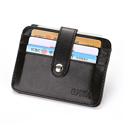 Mens Minimalist Wallet With Strap - Black